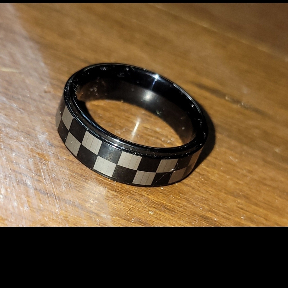 Black and Gray Checkered Ring